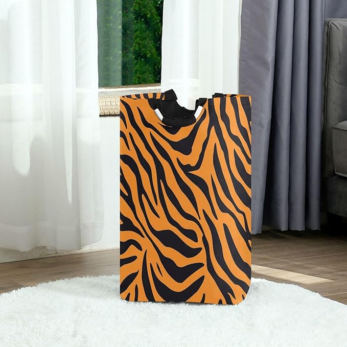 Tiger Print Laundry Basket for College Dorm,50L Collapsible Portable Laundry Hamper Storage Basket for Toys Clothes Organizer