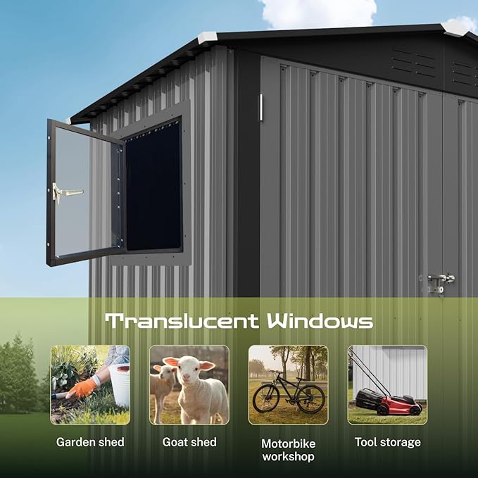 6' x 4' Outdoor Storage Shed, Sturdy Metal Building w/Floor and Operable Window for Garden, Backyard, Poolside and Lawn, Grey