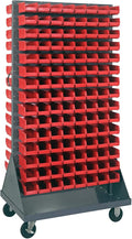 Quantum Storage Systems QMD-36H-220RD Mobile Double Sided Gray Louvered Rack System with Bins, 36" L x 25" W 72" H, Red