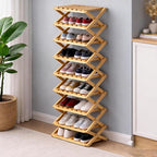 9 Tier Bamboo Shoe Rack, The 9-Tier No-Assembly Bamboo Rack, Foldable Bamboo Shoe Rack, Foldable Vertical Organizer, Vertical Shoe Organizer for Small Spaces (Nature)