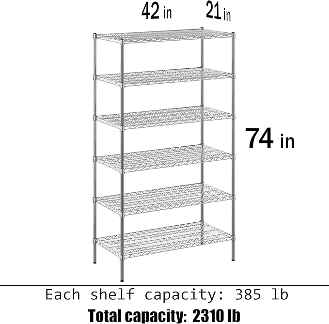 21" Deep x 42" Wide x 74" Height Wire Shelving Kit | 6-Tier | NSF Commercial Storage Rack Unit