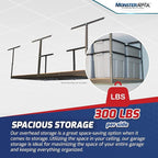 MonsterRax 4x8 Overhead Storage Rack Frame Kit - Hanging Storage Shelves, Ceiling Storage Rack System, Overhead Garage Organizers - (White, 12"-21")