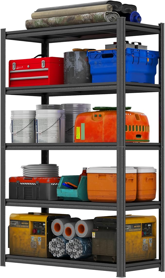 72"H Garage Shelving 3000LBS Heavy Duty Garage Storage Shelves Adjustable Metal Shelving 5 Tier Shelving Unit Metal Storage Rack for Basement, Warehouse, Pantry, Kitchen 35.4"W × 13.8"D × 72"H
