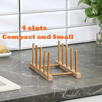 4 Pcs Bamboo Wooden Dish Rack, Plate Organizer for Cabinet Space Saver and Kitchen Counter, Bowl/Cup/Pot Lid/Cutting Board Drying Holder (4 Slots)
