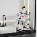 Bathroom Organizer Countertop Perfume Organizer Makeup Organizer Cosmetics Storage Display Rack Vanity Tray Dresser Stainless Steel Gold Shelf White Marble Ceramic Tray