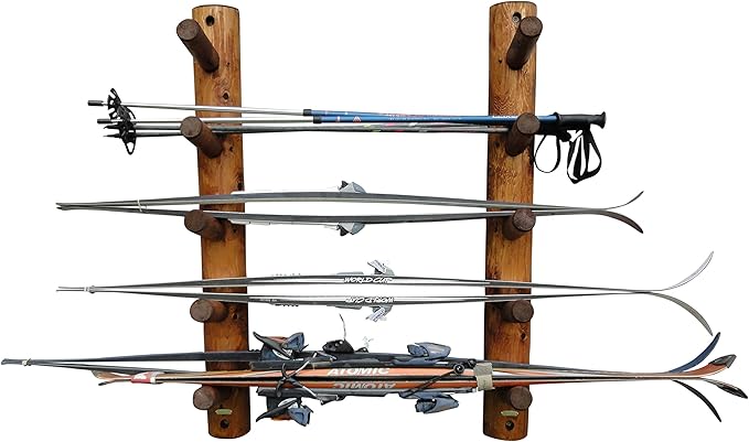 10-Place Wall-Mounted Ski Log Racks - Skis Wall Mount Garage Racks, Indoor & Outdoor Vertical Ski Holders for Walls, Hangers for Skis Storage Rack, Garage Hanging Rack - Canyon Brown
