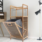 Bamboo Laundry Hamper with 2-Tier Shelves & Tilt Out Basket, Removable Clothes Basket Tower Organizer, Utility Laundry Sorter Cart Rolling with Clothes Hanging Rod for Bathroom
