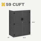 DWVO 59 Cu. Ft. Vertical Storage Shed, Weatherproof Outdoor Tall Cabinet with Double-Wall Panels and Floor, Lockable Resin Shed for Garden, Garage, Patio, Dark Gray (Shelves Not Included)
