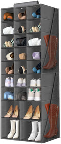Hanging Shoe Organizer for Closet, Closet Hanging Shoe Storage Rack Holder Shelves,Collapsible Shoe Closet Organizers and Storage with 4 Large Side Pockets,25 Sections for Shoes,Hats,Clothes(Gray)