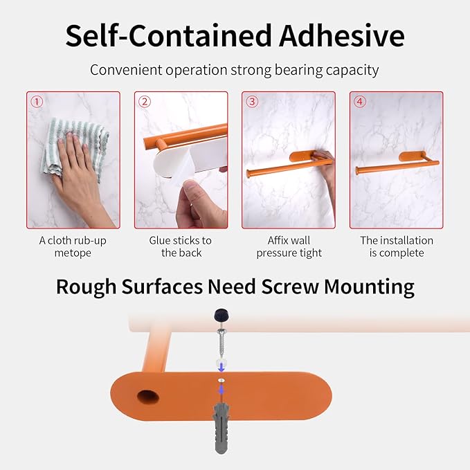 YeeBeny Orange Paper Towel Holder Kitchen Roll Holder, Paper Towel Holder - Self Adhesive or Drilling, Under Cabinet Paper Towel Rack, Wall Mounted Paper Towel(Orange)