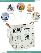 FANKANG Square Nursery Hamper Storage Bins Canvas Laundry Basket Foldable with Waterproof PE Coating Storage Baskets Gift Baskets for Children, Office, Bedroom, Clothes（Square-Cows ）