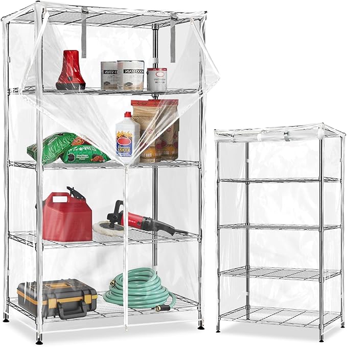 Wire Shelf Cover,600D Heavy Duty 100% Waterproof Shelf Covers for Wire Shelving,Outdoor Storage Shelves Cover for Metal Rack,60" W x 24" D x 72" H,Clear