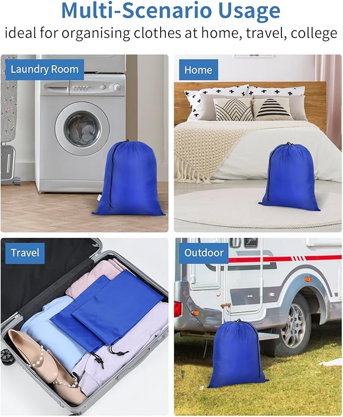 OTraki 2 Pack Small Laundry Bag 16x20 Inch Drawstring Laundry Wash Bag Dirty Clothes Laundry Sacks Organizer Machine Washable Delicate Bag Drying Do Not Exceed 176℉ Blue