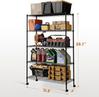 Simple Deluxe Heavy Duty 5-Tier Storage Shelving Unit, 35.83" W x 13.98" D x 61.02" H, 1250 Lbs Loading Capacity, Black