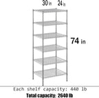 24" Deep x 30" Wide x 74" Height Wire Shelving Kit | 6-Tier | NSF Commercial Storage Rack Unit