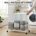 3-Bag Mesh Rolling Laundry Sorter Cart, Soft Silver, Removable Washable Bags, Easy-Roll Casters, Rust-Resistant PVC Tubing Frame w/ABS Corners, 29.5 x 19 x 30.5 in, for Dorm & Laundry Room