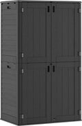 Vertical Outdoor Storage Shed, 60 Cu.Ft Resin Storage Cabinet Waterproof with Lockable Floor, All-Weather Tall Backyard Shed for Patio Furniture, Garage, Garden, Porch (Black)