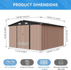 Aoxun 10x12 FT Outdoor Storage Shed - Metal Garden Tool Shed with Lockable Doors & Slooping Roof, Waterproof Outside Storage Shed Ideal for Tools, Garden Equipment & Bikes, Patio Placement(Brown)