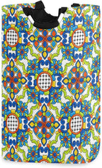 Mexico Talavera Tiles Laundry Basket for College Dorm,50L Collapsible Portable Laundry Hamper Storage Basket for Toys Clothes Organizer