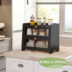 Double Layer Bread Box for Kitchen Countertop, Large Breadbox Bread Container Storage with Acrylic Door, Wooden Farmhouse Bread Holder (Black, Medim-15.7" L x 9.5" W x 13" H)