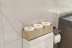 DOKOT Whitewash Seagrass Toilet Tank Basket with 3 Section, Toilet Paper Basket for Bathroom Organizing, Storage Basket for Kitchen, Dresser (16.5x5.7x3.5 inch)