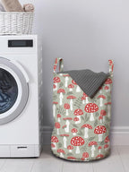 Ambesonne Cartoon Laundry Bag Pack of 2, Poisonous Amanita Mushroom Pattern with Foliage and Berry Silhouettes, Hamper Basket with Handles Drawstring Closure, 13" x 19", Pale Sage Green White