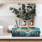 Storage Bins for Organizing Toiletries Foldable Organizer Rectangular Storage Basket for Bathroom Bedroom Office Home Accessories and Decor, Snow Mountain Moon Fir Tree Teal