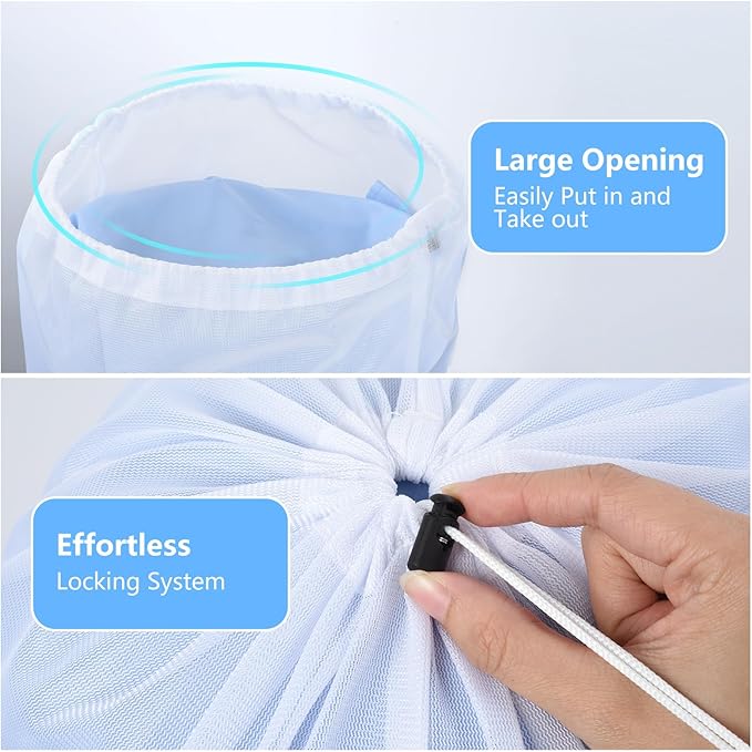 OTraki 16x20 Inch Mesh Laundry Bags 2PCS Small Drawstring Dirty Clothes Washing Bag Machine Washable Delicates Bra Lingerie Socks Toy Garment Bag Dorm Don't Drying, Melting 140-176℉ White