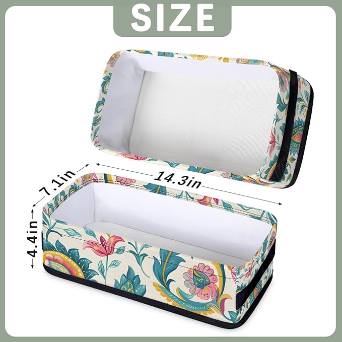 Toilet Tank Topper Paper Basket with Handle, Vintage floral Bathroom Storage Basket for Organizing, Small Fabric Storage Bins for Bathroom Decor