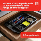 TRU RED Expandable Plastic Drawer Organizer, 7‑Compartment, Black – Adjustable Desk & Drawer Storage for Office Supplies