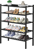 5 Tier Bamboo Shoe Rack for Closet Free Standing Wood Shoe Shelf for Entryway Small Space Stackable 27"x11"x33" (Black)