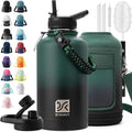 Insulated Water Bottle | Thickened Stainless Steel Vacuum Metal | Portable Sports Half Gallon Large Water Jug for Gym and Hiking with Straw, Carrier Bag, Handle Strap | BPA-Free 64 oz