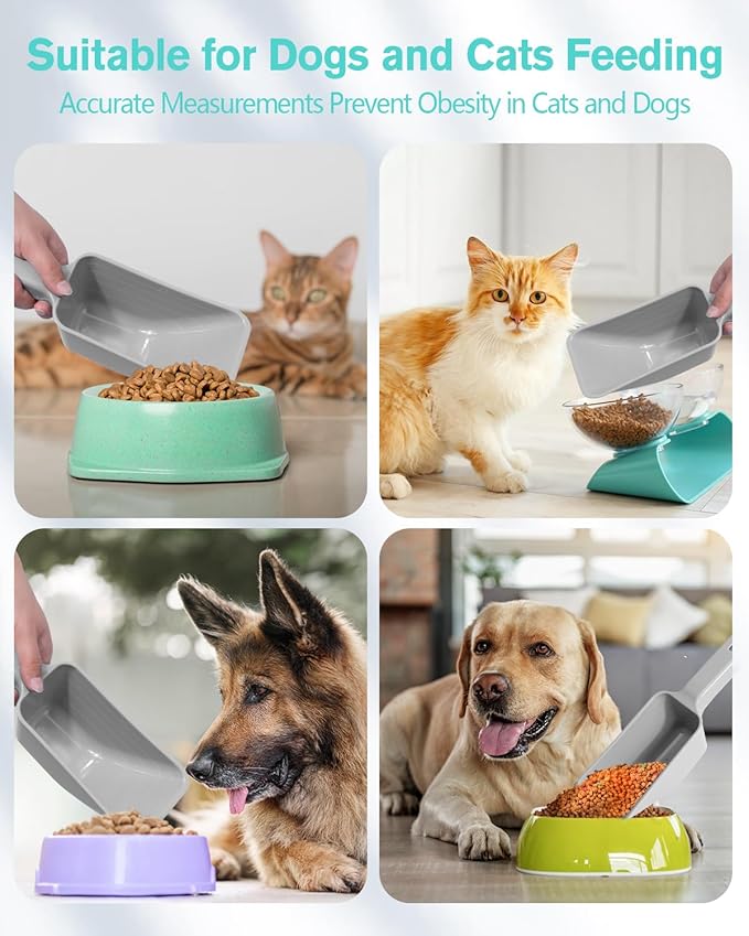 2 Cup Dog Food Scoop(2 Pack), Plastic Pet Food Scoop with Measuring Lines for Accurate Pet Food Portions,Dishwasher Safe (Blue and Grey)