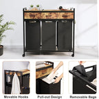 Laundry Hamper, Laundry Sorter 3 Section, Rolling Laundry Basket with Wheels, 3 Drawers, 3 × 14.5 Gal (55 L), Pull-Out and Removable Oxford Fabric Bags, Black and Rustic Brown