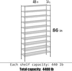 14" Deep x 48" Wide x 86" Height Wire Shelving Kit | 10-Tier | NSF Commercial Storage Rack Unit