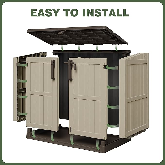 LHBcraft Waterproof Outdoor Storage Box 36 Cu Ft with Lockable Doors, Portable Horizontal Resin Storage Cabinet, Outdoor Storage Shed for Backyards, Easy to Assemble
