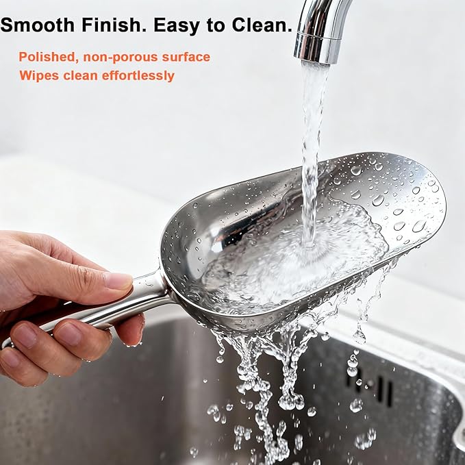 12 OZ Cast Aluminum Utility Scoop, One-Piece Solid Ice Scoop for Ice Bucket, Bar, Kitchen, Multipurpose Food Scooper for Flour, Sugar, Popcorn, Dog Food (Silver) (12OZ)