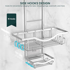 Shower Caddy Hanging Adjustable Shower Caddy, Rustproof Shower Organizer Extended Length Showers Caddy Over Shower Head with Hooks Soap Holder, Large Capacity Anti-Swing Bathroom Organizer, Silver