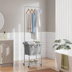ELYKEN Laundry Cart with Hanging Rack, Rolling Laundry Hamper with Wheels, Laundry Basket with Removable Liner Bag and Shelf, Sturdy Metal Frame Dirty Clothes Basket for Hotel, Home, Closet, Dorm