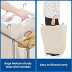 STORAGE MANIAC Laundry Sorter 2 Section, 90 L Gal Laundry Hamper with Wheels, Clothes Basket Separator Sorter, 2 Bag Clothes Cart with Wheels and Removable Bags for Closet, Dorm, Collage, Beige