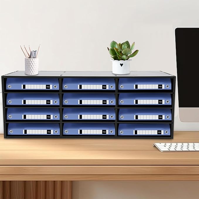 12 Compartments Paper Organizer for Desk, Desk Literature Organizer, Student Mailbox for Classroom, Desktop Bill Paper Storager File Sorter for Home Office Classroom(Black)
