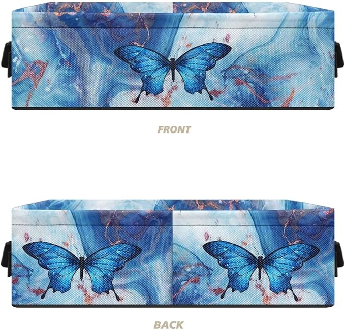 Bathroom Storage Bin Narrow Organizer Versatile Storage Basket for Countertops Vanities Shelves Stylish Rectangle Storage Box for Toilet Paper Towels, Blue Marble Butterfly