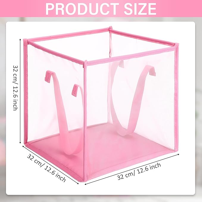 Zopeal 6 Pack Popup Laundry Hamper 13 Inch Collapsible Laundry Baskets with Handles Mesh Clothes Baskets Portable Single Layer Foldable Clothes Hamper Square Bin for Washing (Pink,Single-layer)