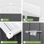 Devoko 8 x 6 FT Metal Storage Shed with Floor Frame Waterproof Garden Tool Shed with Lockable Door, Outdoor Shed Storage House for Backyard Patio Lawn, Grey