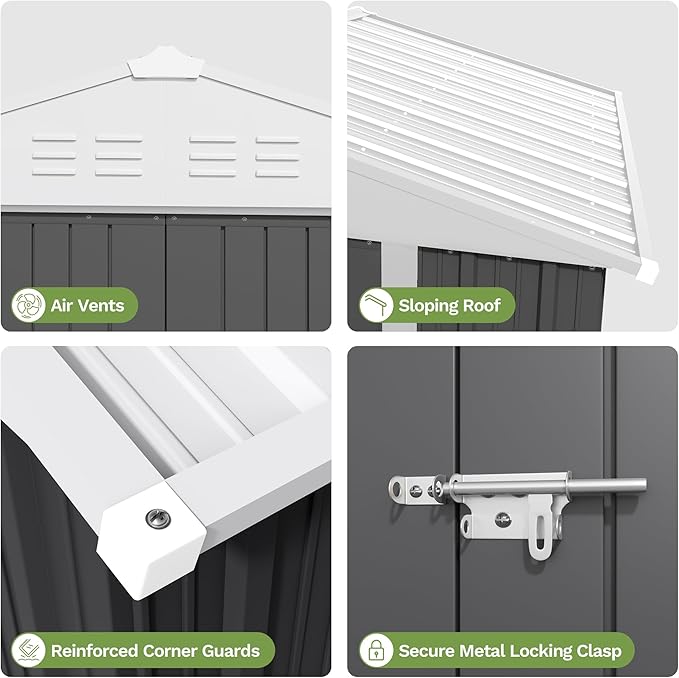 Devoko 8 x 6 FT Metal Storage Shed with Floor Frame Waterproof Garden Tool Shed with Lockable Door, Outdoor Shed Storage House for Backyard Patio Lawn, Grey