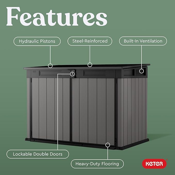 Keter Premier Jumbo 6.2 x 4.3 ft. Outdoor Resin Horizontal Storage Shed for Outdoor Yard and Garbage Bin Storage