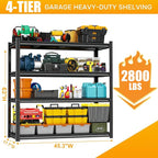45.3" W X 17.7" D X 63" H Heavy Duty Garage Shelving Unit 4 Tier 2800 LBS Storage Shelves Adjustable Industrial Metal Wire Shelf Unit for Garage,Basement,Pantry,Warehouse,Commercial