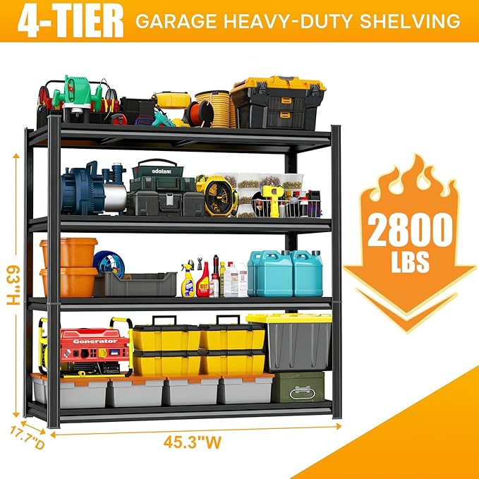 45.3" W X 17.7" D X 63" H Heavy Duty Garage Shelving Unit 4 Tier 2800 LBS Storage Shelves Adjustable Industrial Metal Wire Shelf Unit for Garage,Basement,Pantry,Warehouse,Commercial