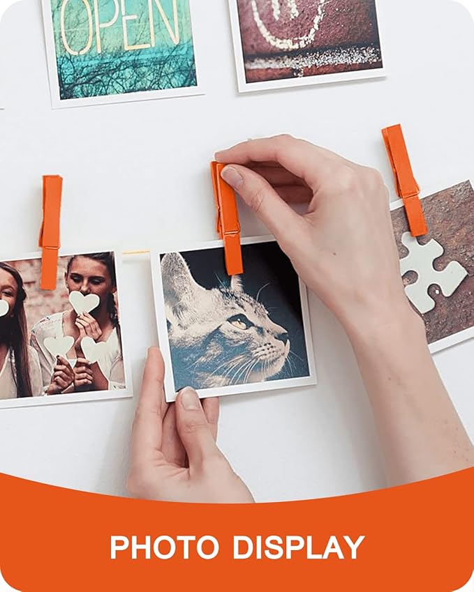 Colored Clothespins, Colorful Clothes Pins Wooden Clips Rainbow Colors 50 Pack Decorative Crafts Pegs Photos Pictures Decoration Clip Clothing Hanging Closepins, 2.83 Inch (Orange)