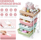 Rolling Craft Storage Cart with 4 Drawers,Utility Cart with Drawers,Art Craft Organizers and Storage,Kids Craft Cart,Kids Art Cart With DIY Lable and Wooden Tabletop Area,Colorful